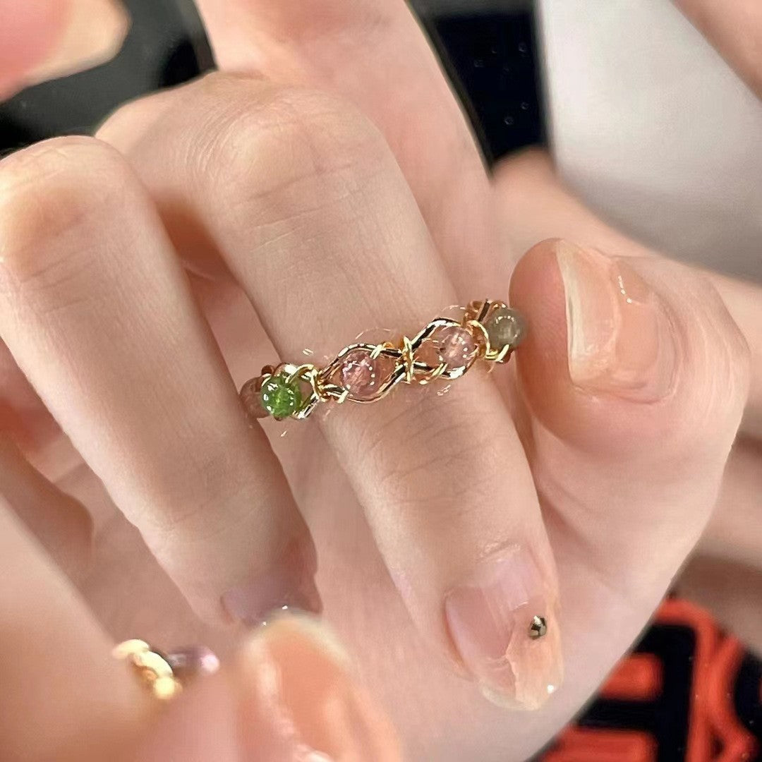 Wholesale Rainbow Tourmaline Ring Fashion Multi-Treasure Beaded Ring