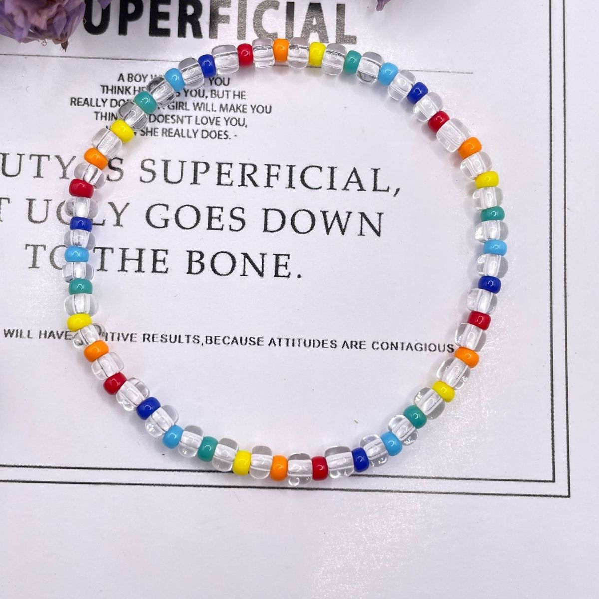 Wholesale Rainbow Glass Rice Bead Bracelet