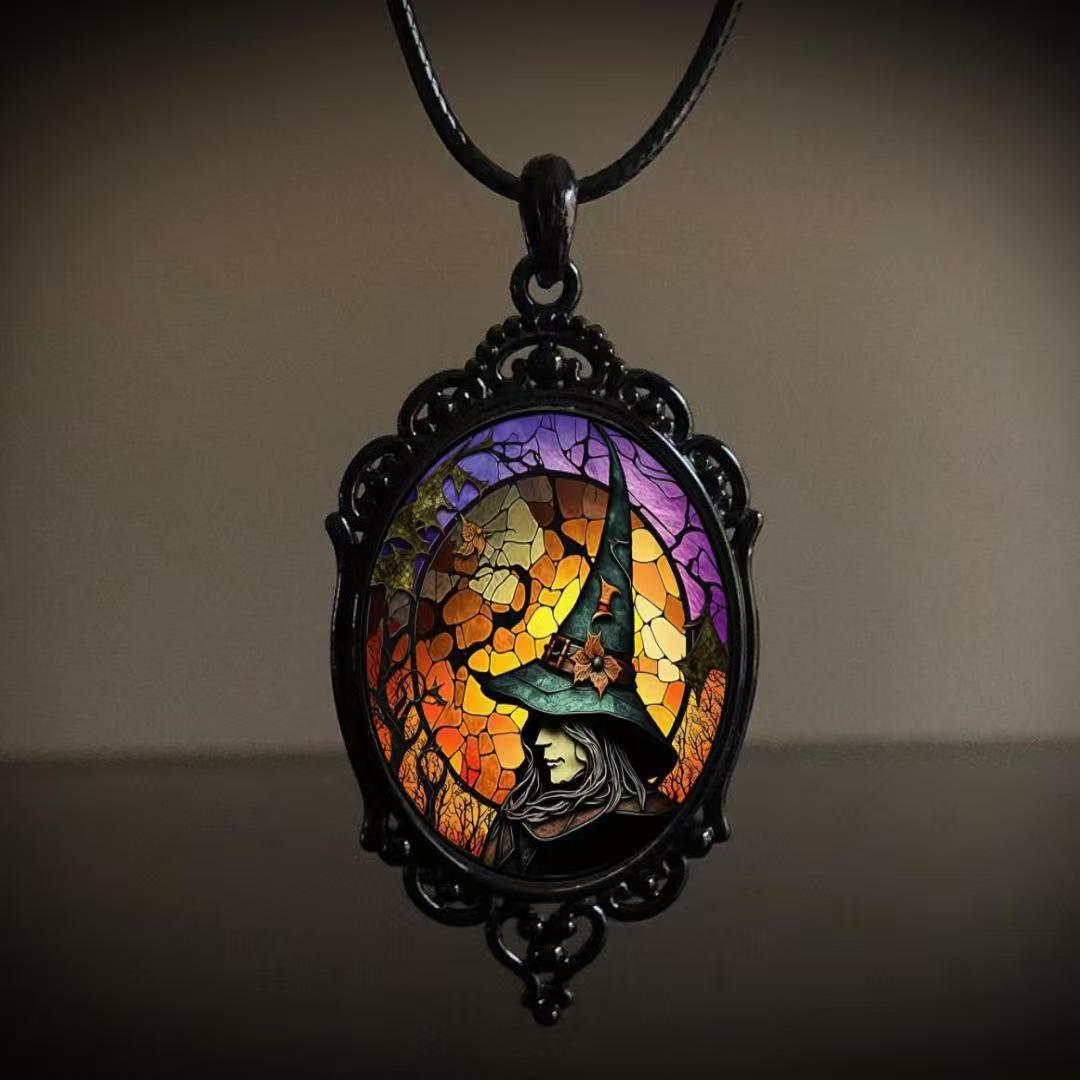 Wholesale Vintage Gothic Crow Cross Witch Halloween Necklace