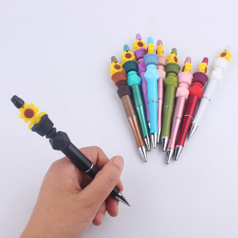 Wholesale Handmade Bead Pen Sunflower Silicone Ballpoint Pen
