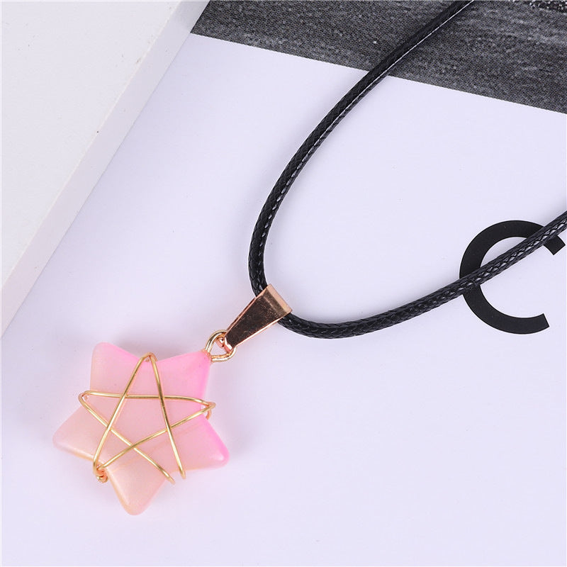 Wholesale Crystal Multi-color Gold Thread Five-pointed Star Necklace