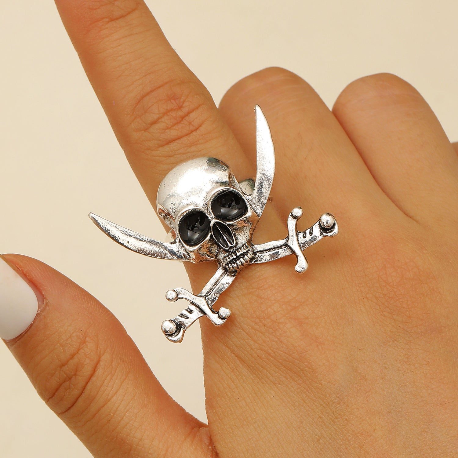 Wholesale Gothic Skull Pirate Adjustable Ring Zinc Alloy Antique Silver Finish Unisex  Jewelry Boutique Resale