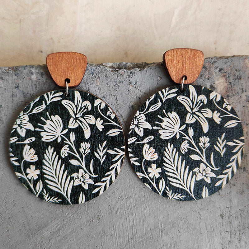 Wholesale Vintage Floral Wood Earrings Bohemian Earrings