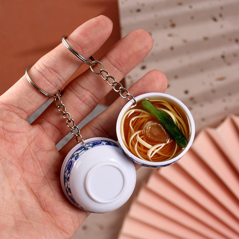Wholesale Simulation Food 4cm Blue and White Porcelain Bowl Keychain Pendant Chinese Style Gourmet Snack Micro Food Play Model Toy