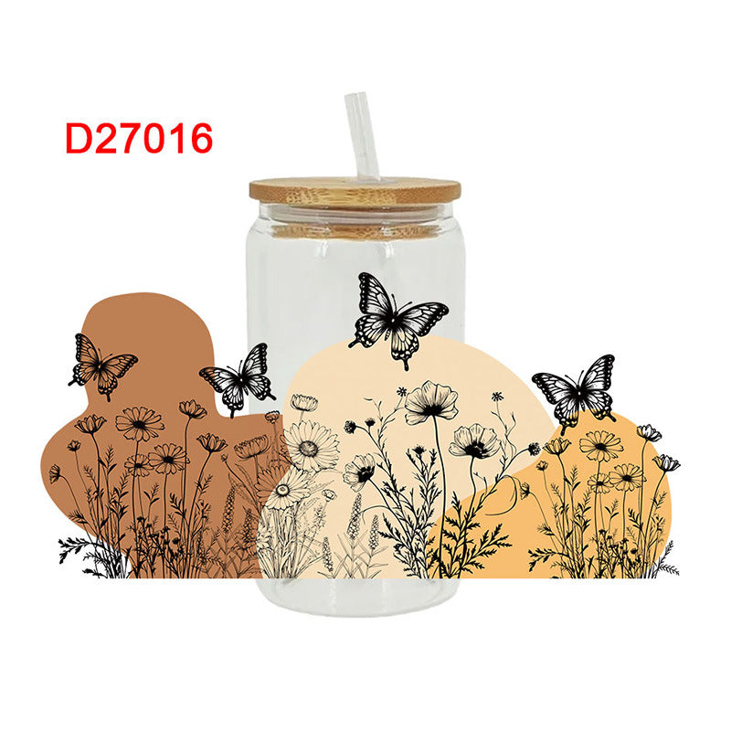 Wholesale Colorful Butterfly Flower Mushroom 16oz Cup UV DTF Wraps