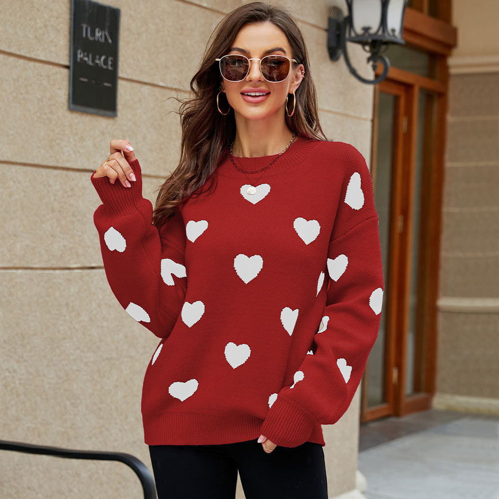 Wholesale Winter Valentine's Day Love Pullover Women's Core Spun Yarn Sweater