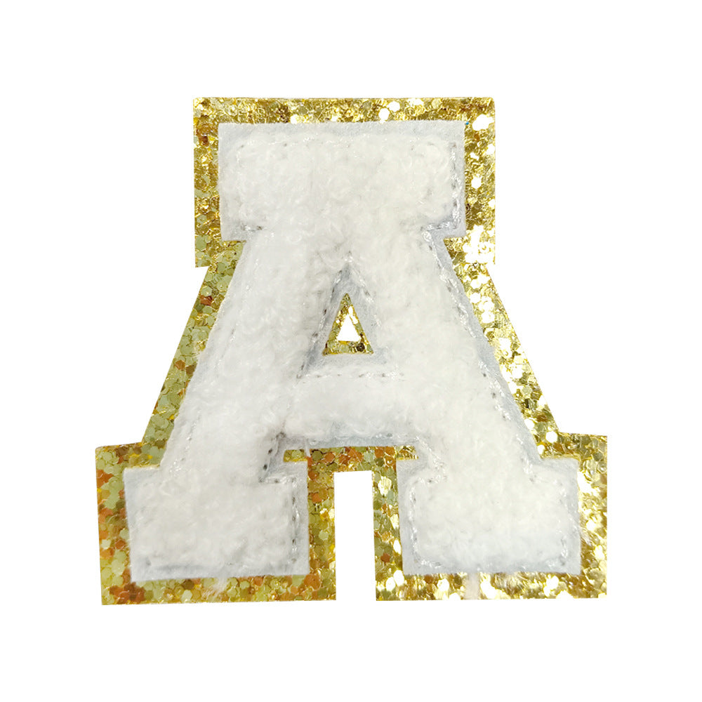 Wholesale White Towel Embroidered Alphabet Patches A Z With Gold Glitter Stylish DIY Accessory For Coats And Crafts