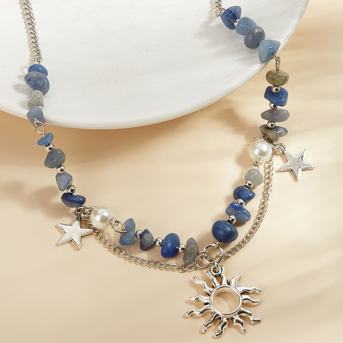 Wholesale Beaded Tassel Sun Star Necklace Colorful Irregular Gravel Collarbone Necklace