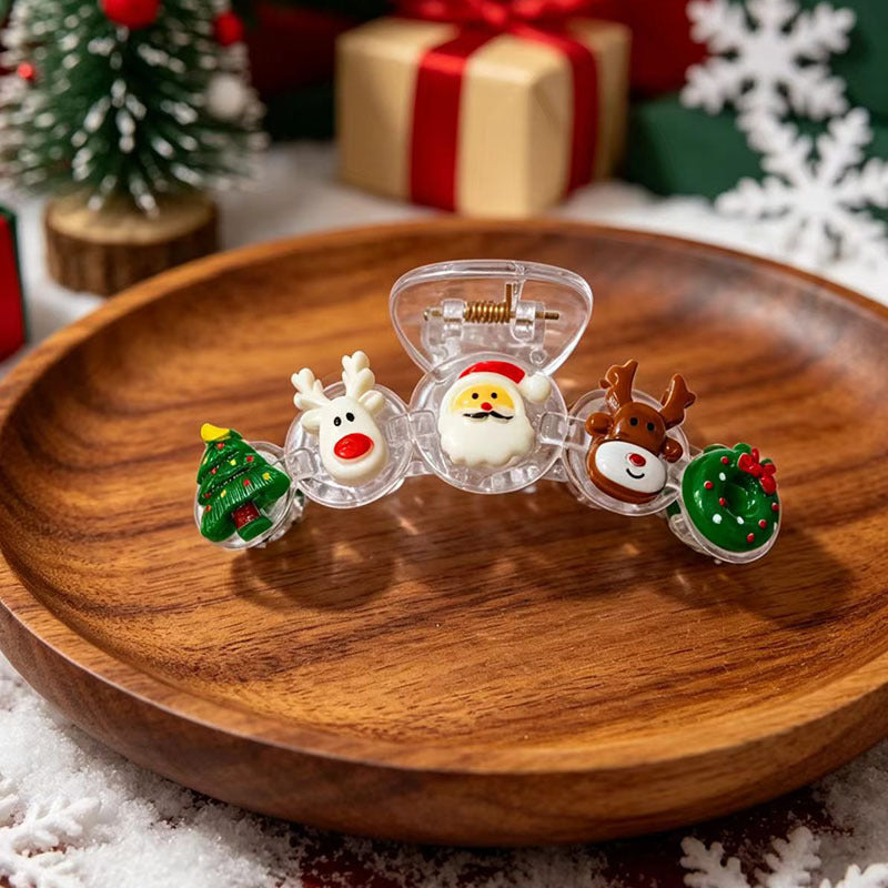 Wholesale Christmas Cartoon Santa Reindeer Hair Claw Clips Plastic Snowflake Design Party Decorative Fashion Accessory For Resale