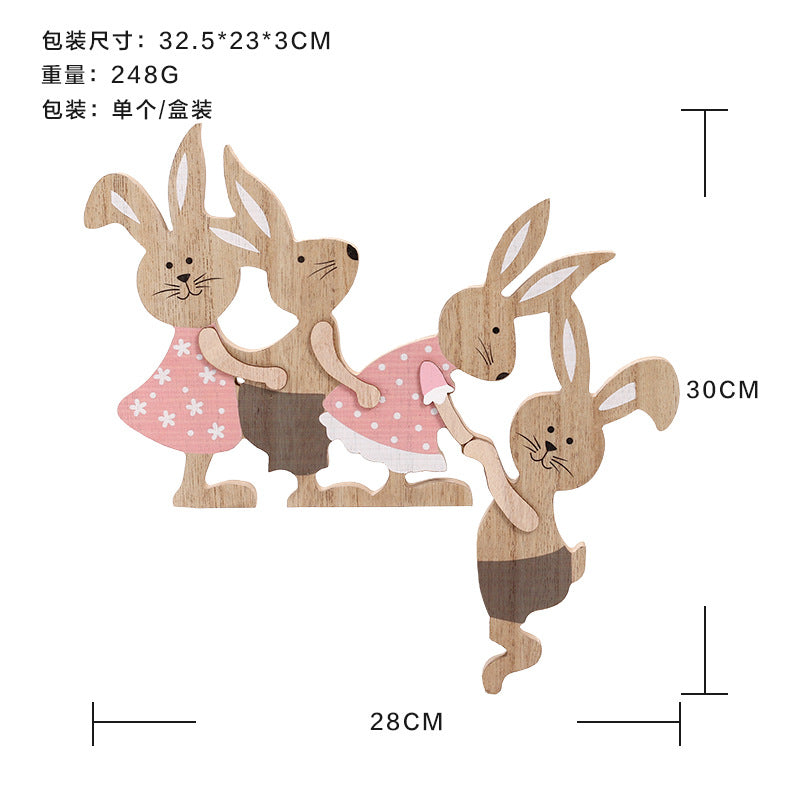 Wholesale New Easter home decoration painted seesaw Rabbit wooden desktop ornaments