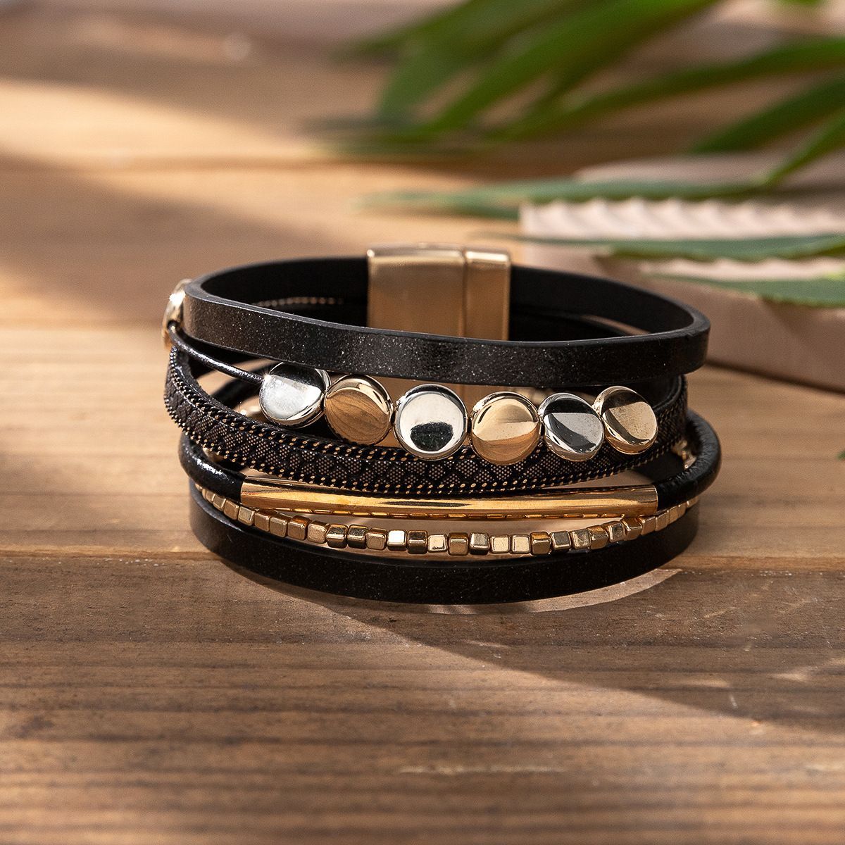 Wholesale Punk style magnetic buckle multi-layer wristband Layered Bracelet Set