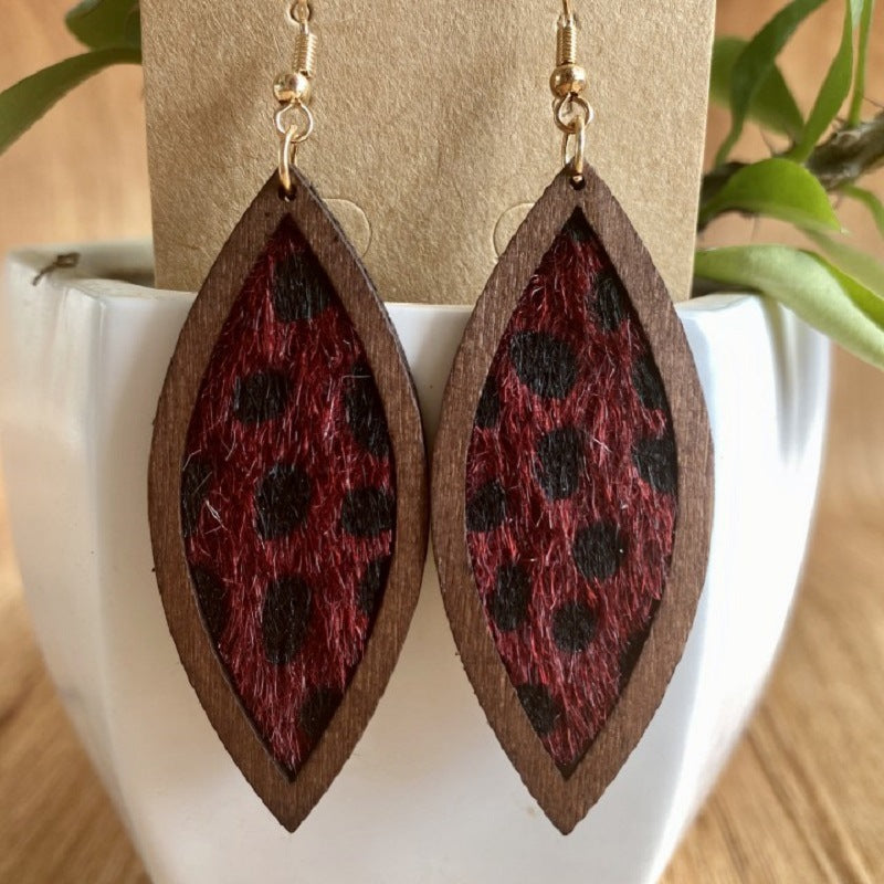 Wholesale 3 Pairs/pack Western Style Geometric Leopard Print Genuine Leather Horse Hair Earrings