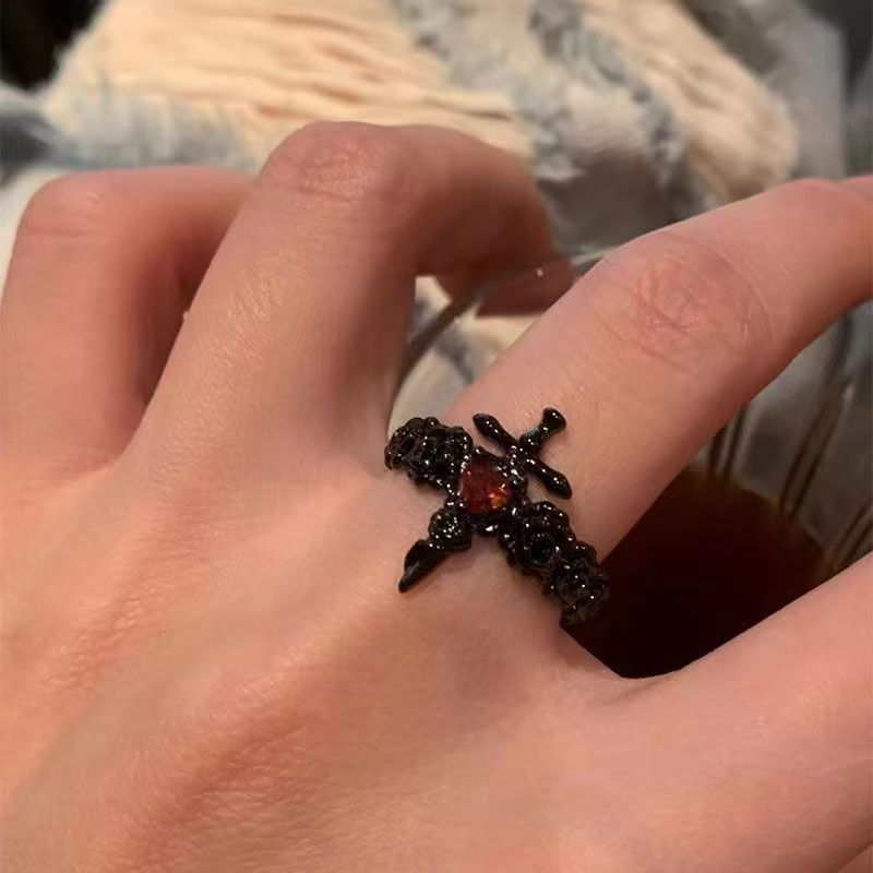 Wholesale Black Ring Female Dark Niche High-End Alloy  Open Ring