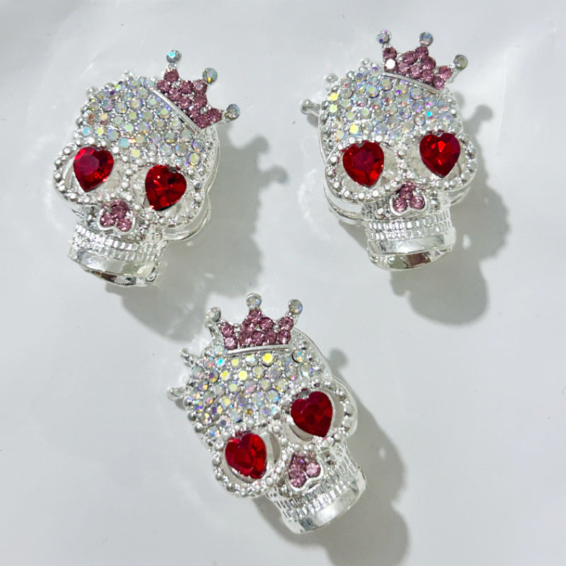 Wholesale 20pcs Heavy-Duty  Alloy Crown Ghost Skull Four-Hole Loose 3D  Crystal Beads