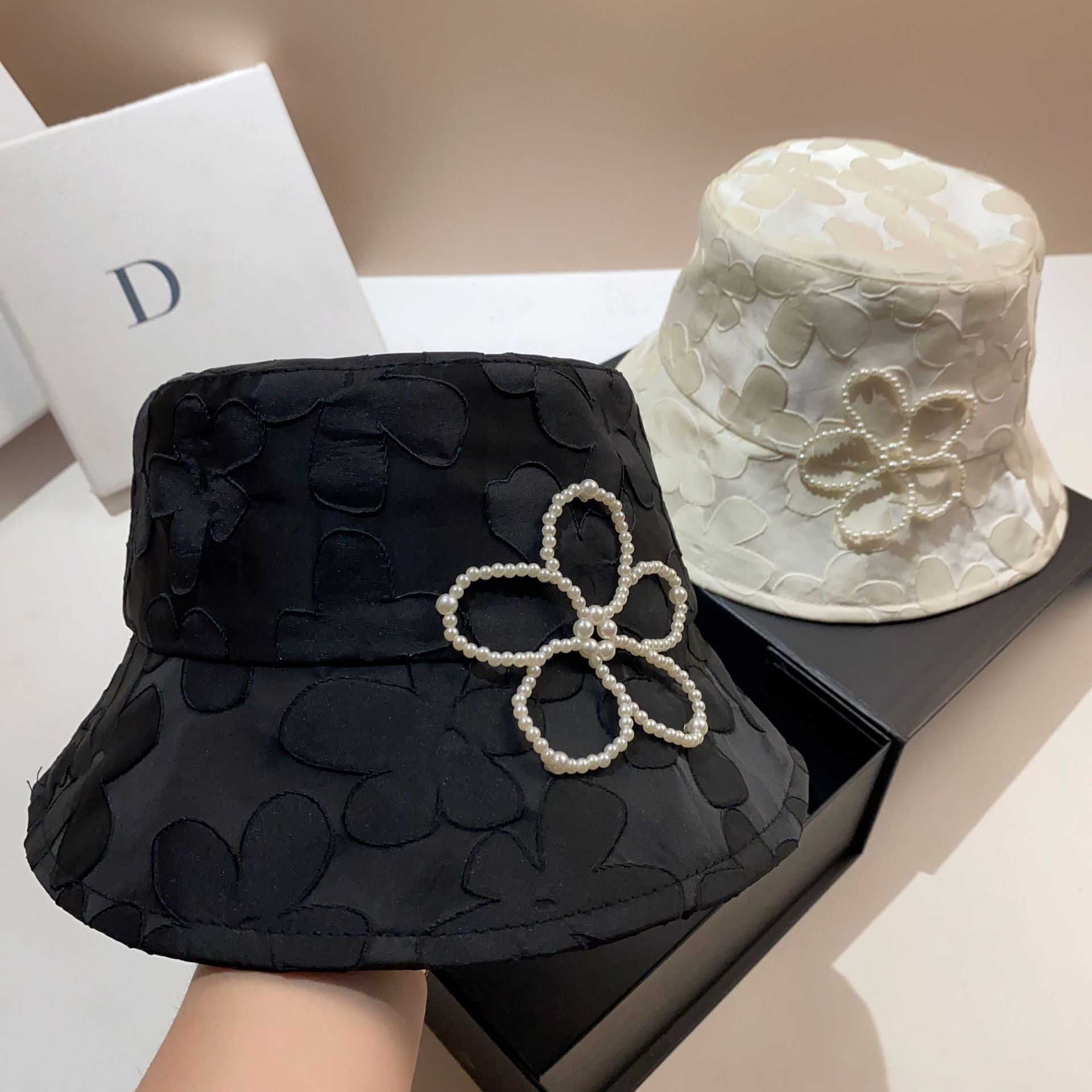 Wholesale Heavy Industry Embroidery Pearl Flower Jacquard Fisherman Hat Basin Hat