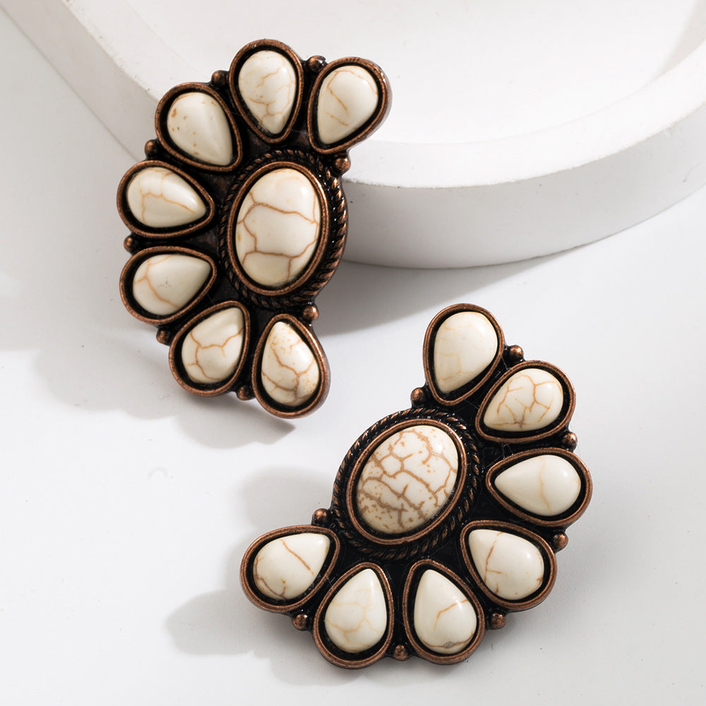 Wholesale Vintage Turquoise Flower Tassel Earrings