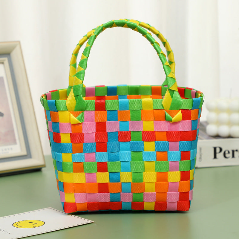 Wholesale Children's flower cute summer beach colorful literary hand-woven handbag