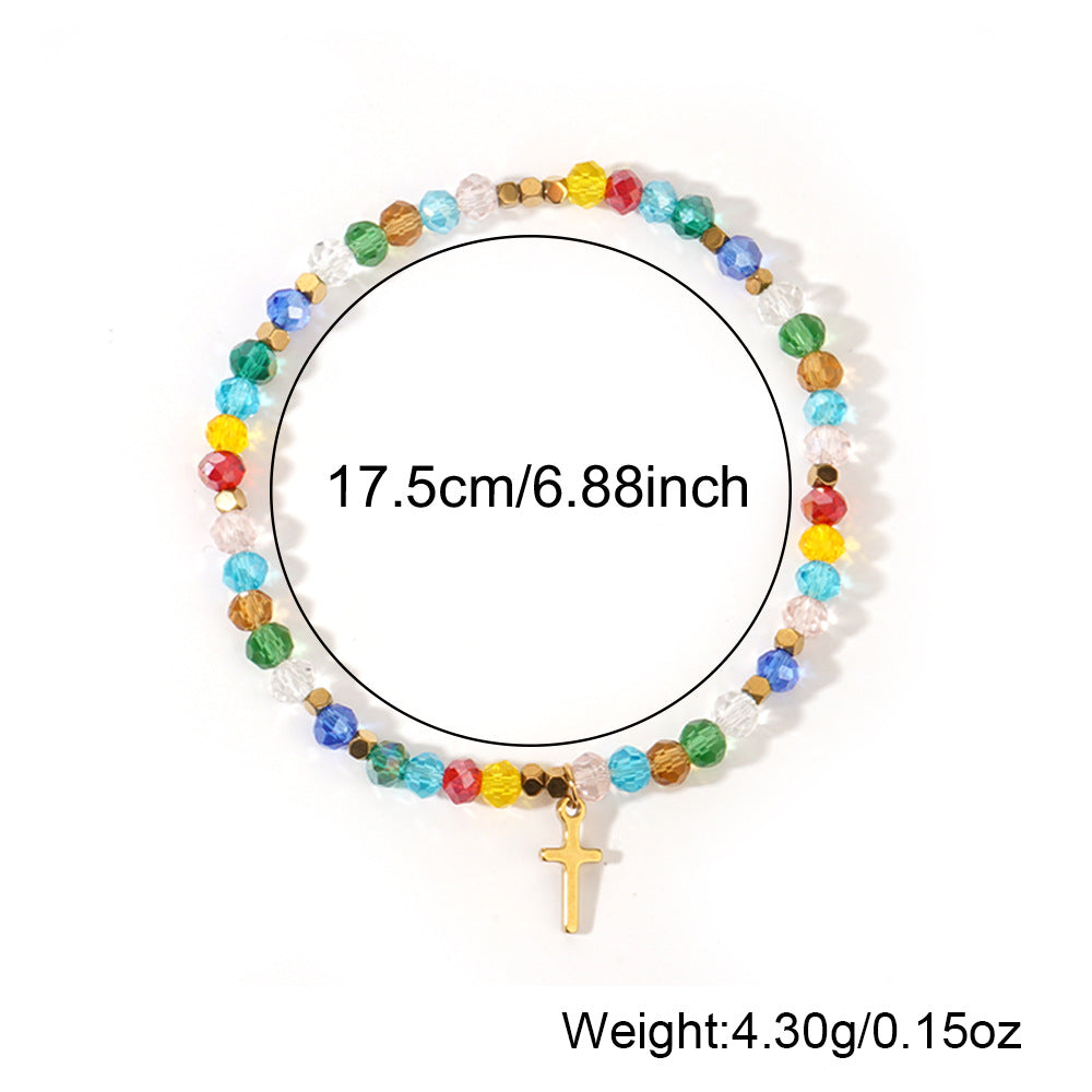 Wholesale Easter Cross Square Iron Gallstone Chain Colorful Crystal Bracelet