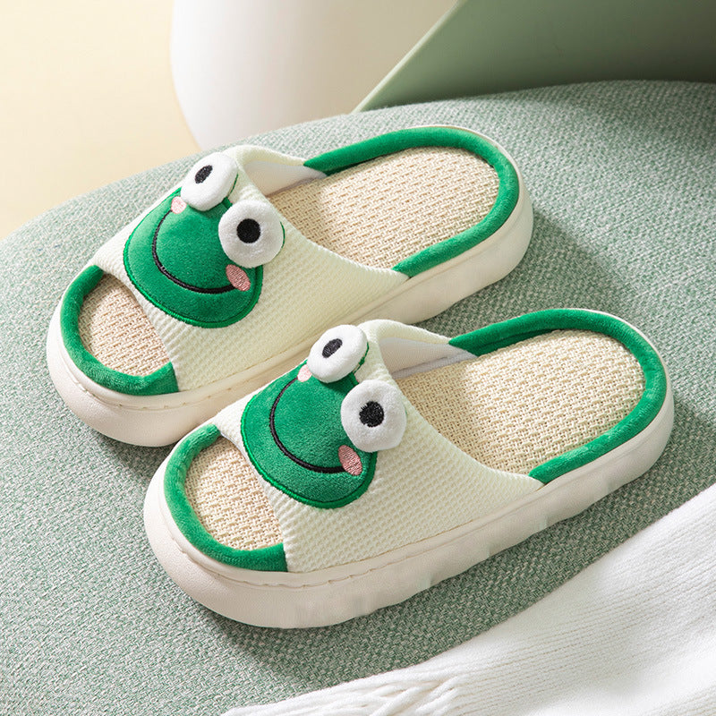 Wholesale Summer Cotton Linen Frog Slippers
