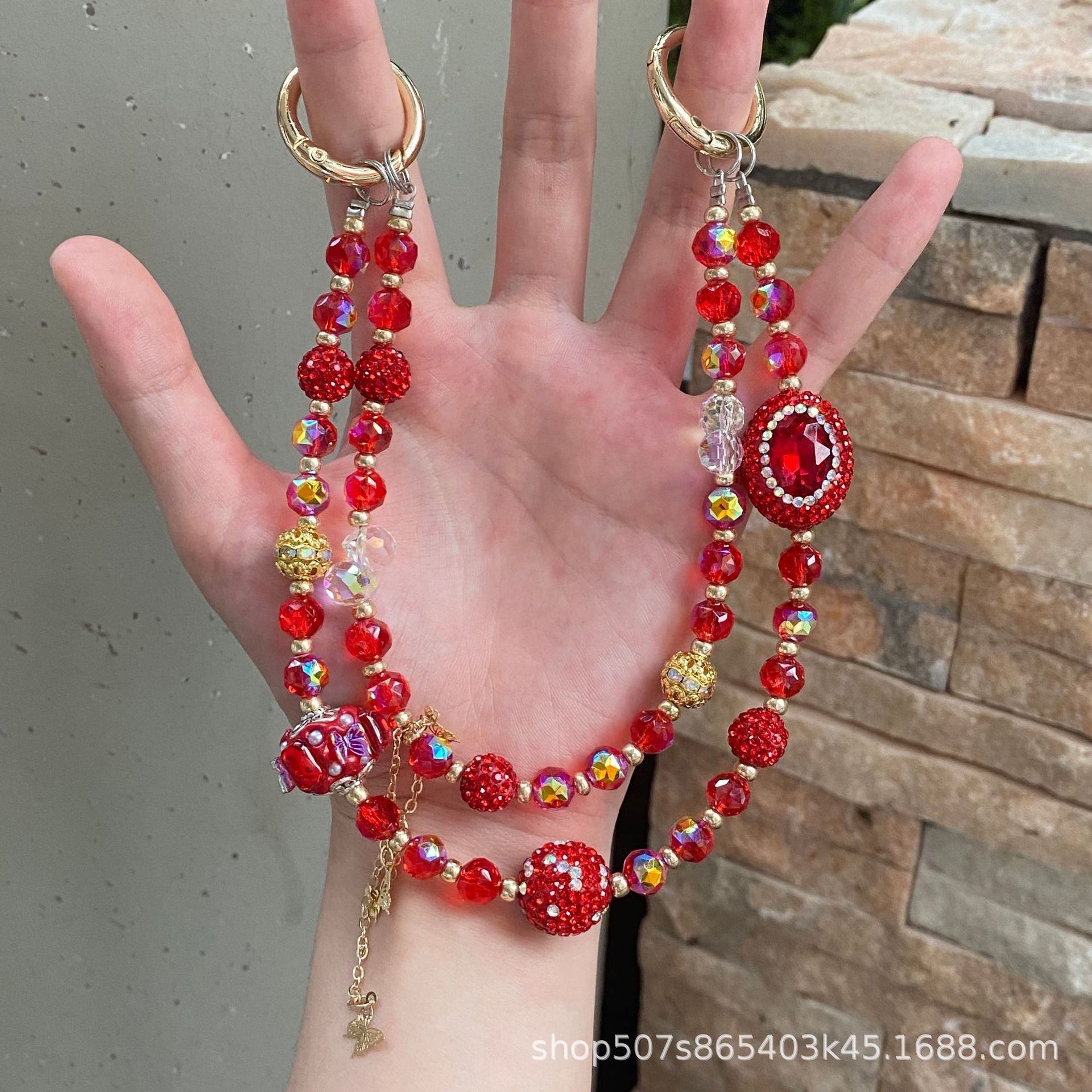 Wholesale Flash Beaded Chain Mobile Phone Pendant Crystal Beads
