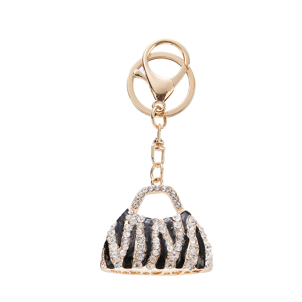 Wholesale Rhinestone Leopard Print Creative Bag Car Keychain