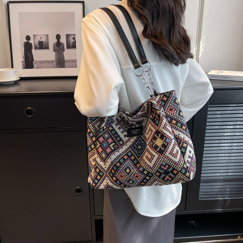 Wholesale Large Capacity Ethnic Style Bag Retro Commuting Tote Bag Shoulder Handbag