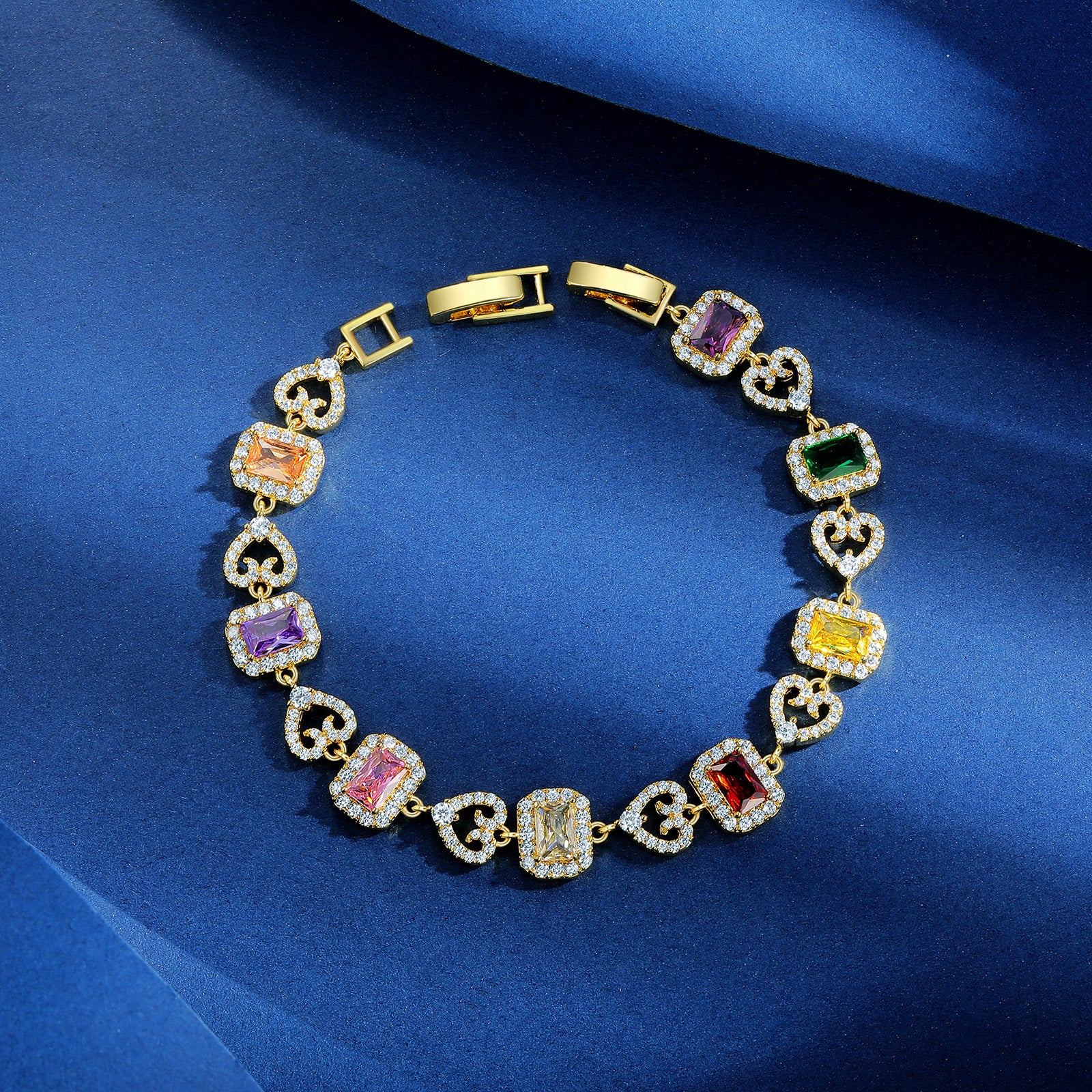 Wholesale Square colored zircon full diamond bracelet