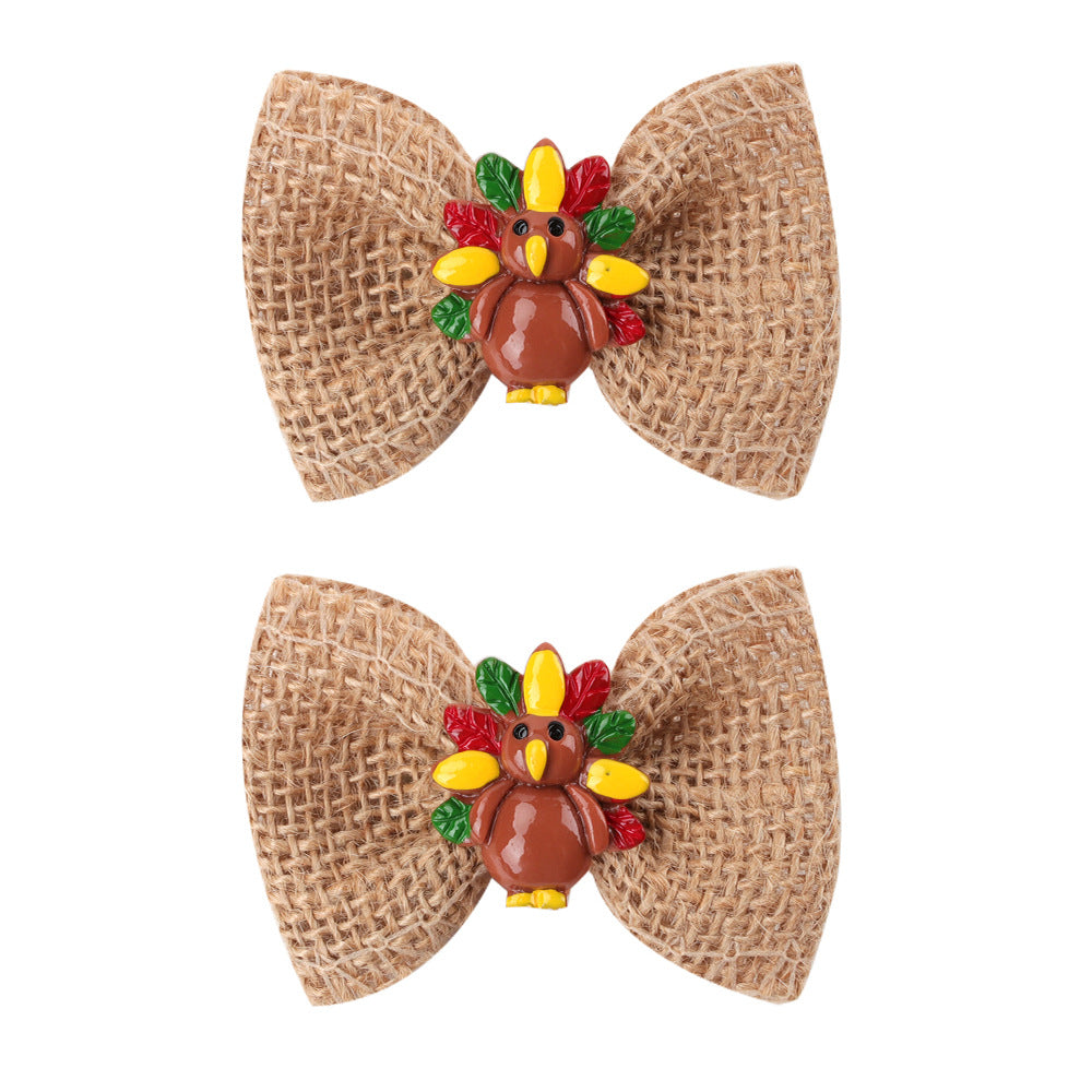 Wholesale 10pcs/pack Thanksgiving Children' s Bow Hairpin Point Small Turkey Accessories Headwear Rowan Ribbon