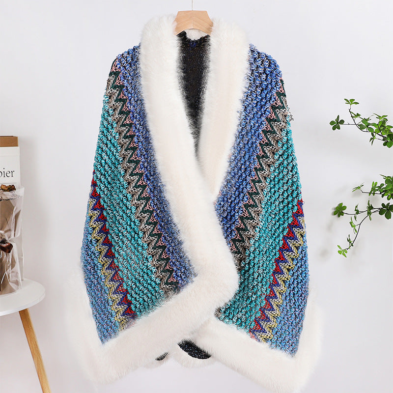 Wholesale Ethnic Style Loose Oversized Contrasting Irregular Cape Scarf