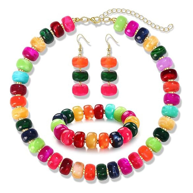 Wholesale Resin Beaded Bohemian Jewelry Set For Women Trendy Beach Vacation Fashion Accessory