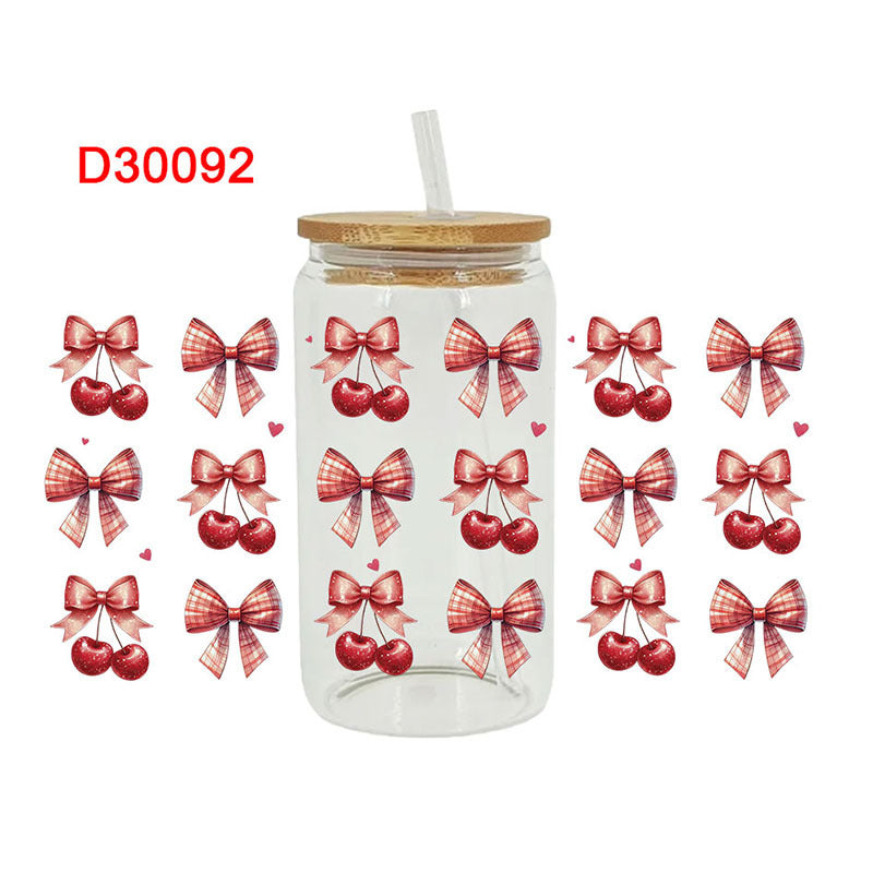 Wholesale Pink Cherry Heart 16oz Cup UV DTF Wraps