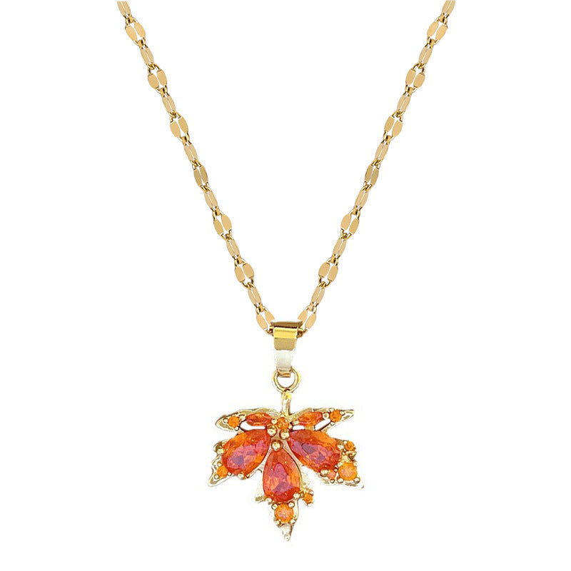 Wholesale Red Maple Leaf Stainless Steel Necklaces