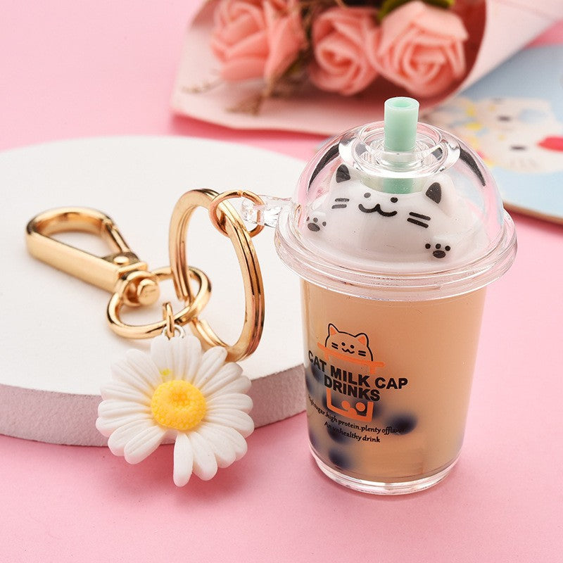Wholesale Acrylic Creative Cute Milk Tea Cup Cat Bubble Tea Keychain