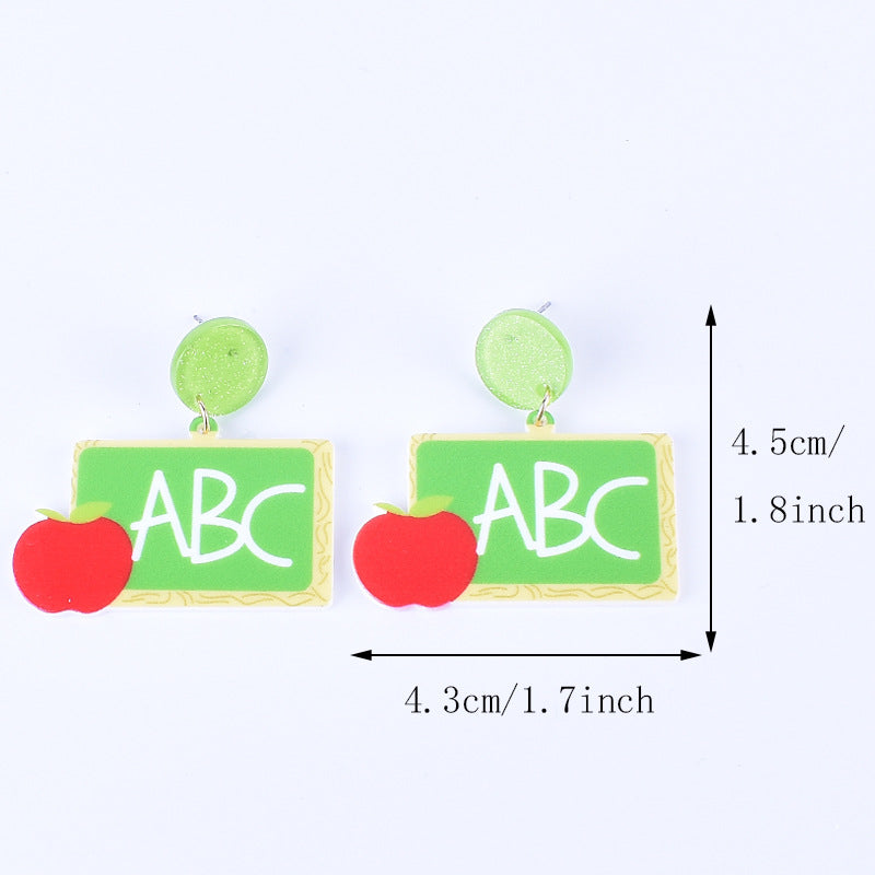 Wholesale Teacher's Day Back To School Season Pencil Rainbow Book Bag Book Red Apple Acrylic Earrings