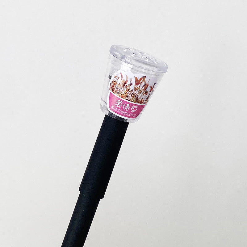 Wholesale 4pcs Creative Grass Pen Rich Flowers Black Gel Pen DIY Mini Potted Pen