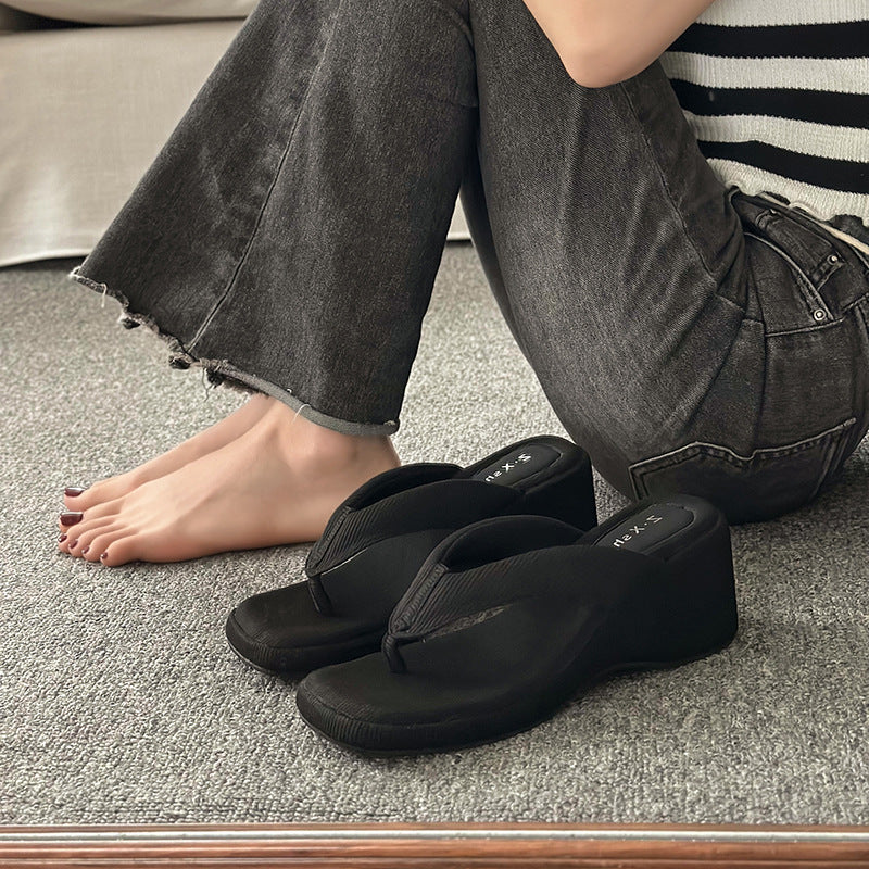 Wholesale Wedge Thick-soled High-heeled Flip-flops Women's Summer Beach Sandals