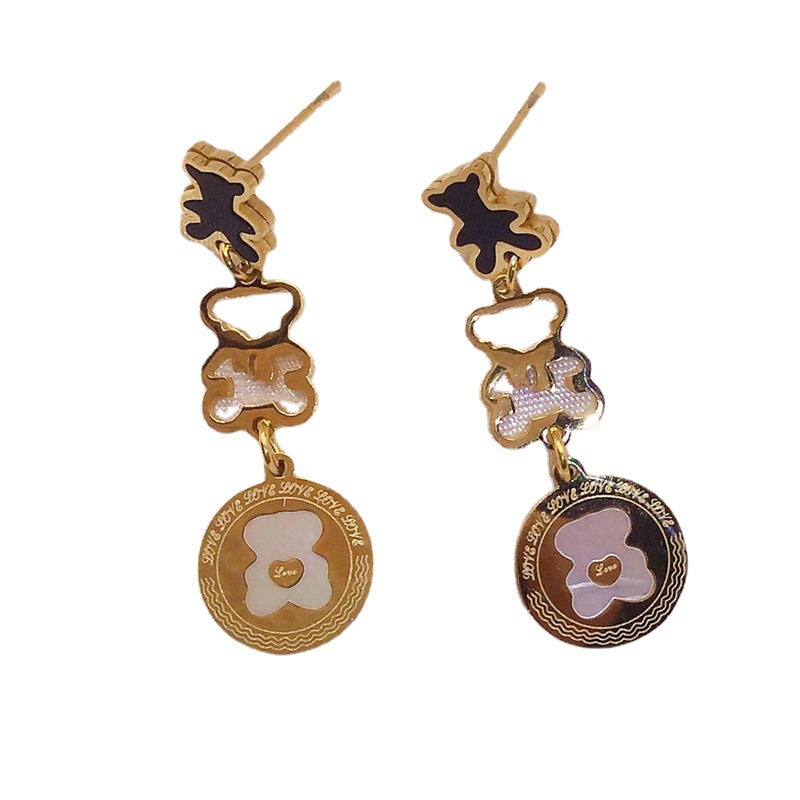 Wholesale Titanium Steel Bear Black Film Hollow Blank Fritillaria Earrings