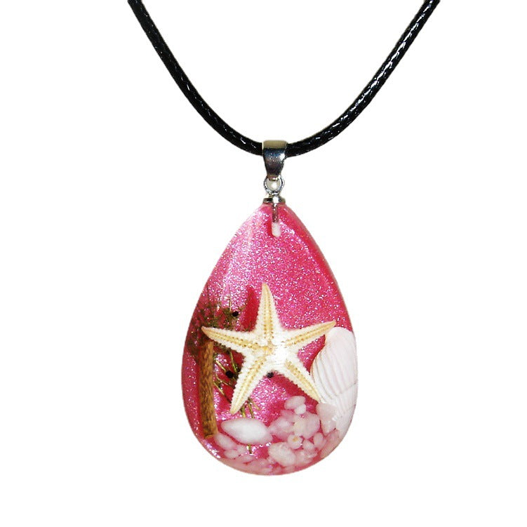 Wholesale 6pcs Creative Resin Starfish Conch Specimen Epoxy Luminous Necklace