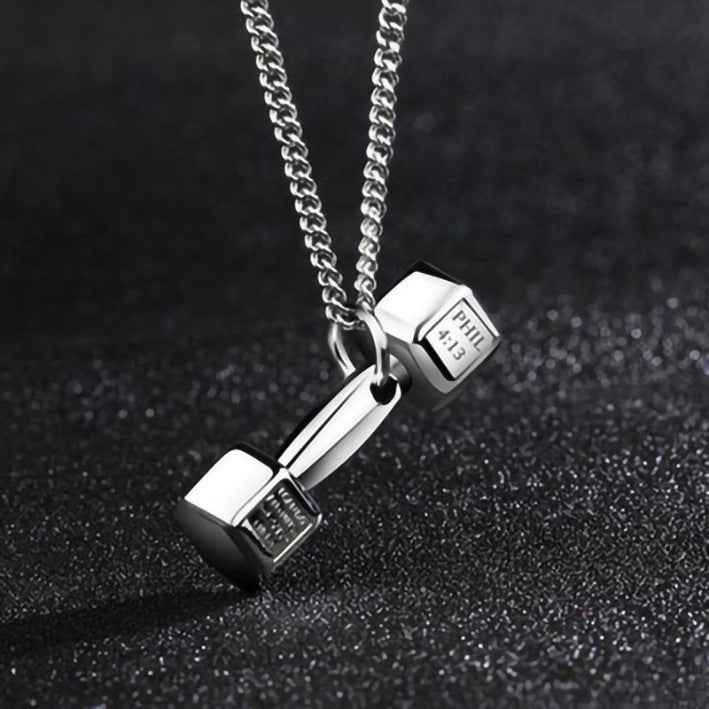 Wholesale Fitness barbell dumbbell men's necklace domineering clavicle chain