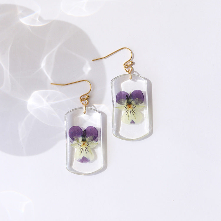 Wholesale Summer New Pastoral Style Eternal Flower Rose Square Color Earrings