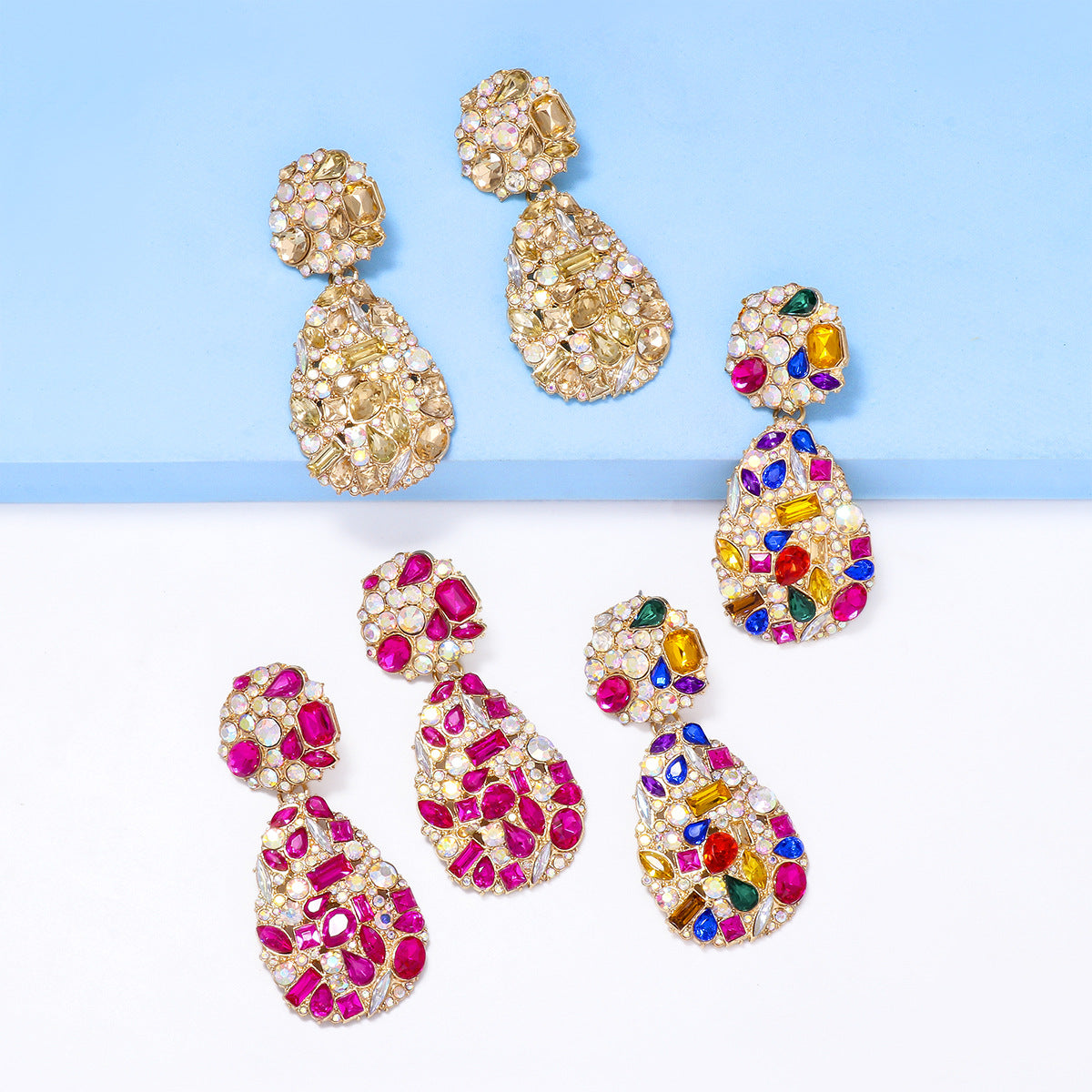 Wholesale Drop-shaped Alloy Diamond Stud Earrings