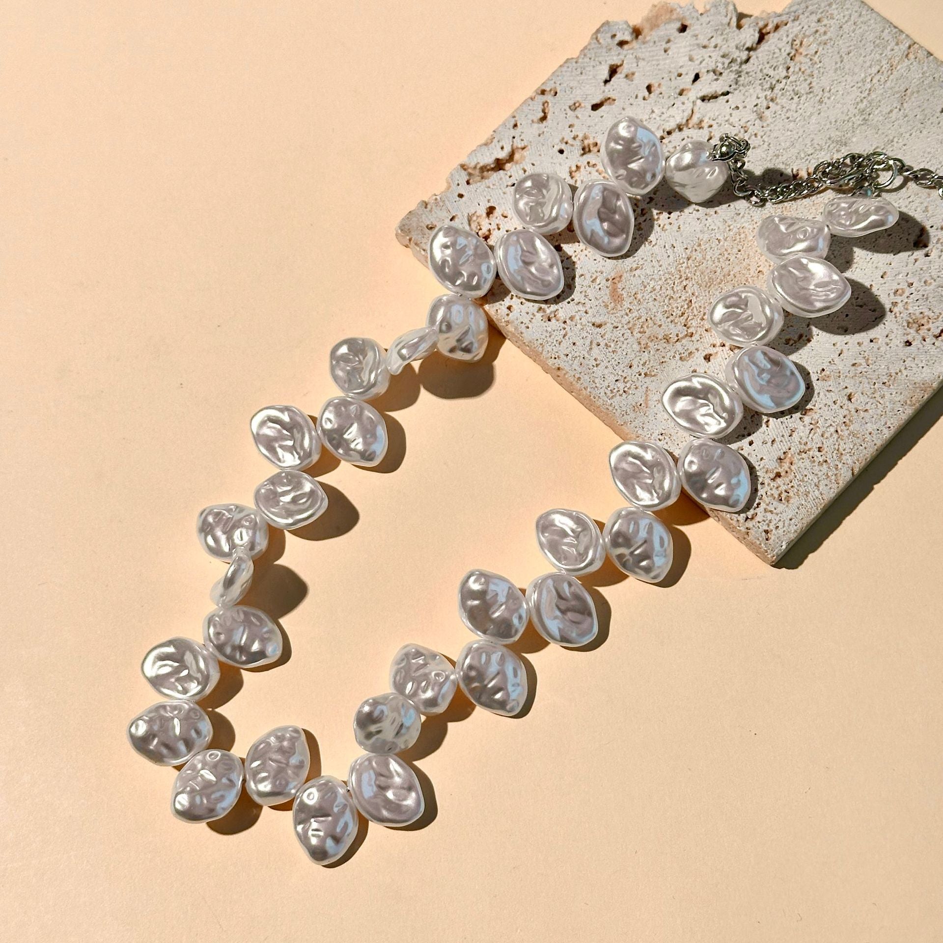 Wholesale White freshwater Baroque petal pearl necklace