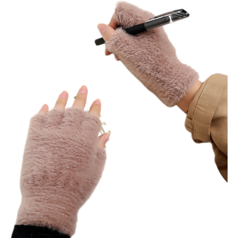 Wholesale Plush Autumn and Winter Half Finger Flip Warm Knitted Wool Gloves