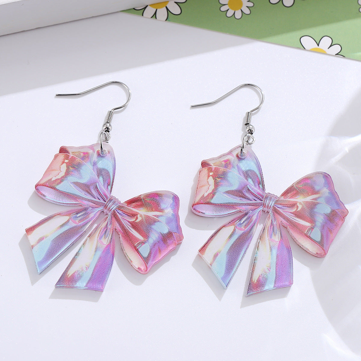 Wholesale New Colorful Bow Acrylic Pendant Earrings Women's Simple Elegant Earrings Gift