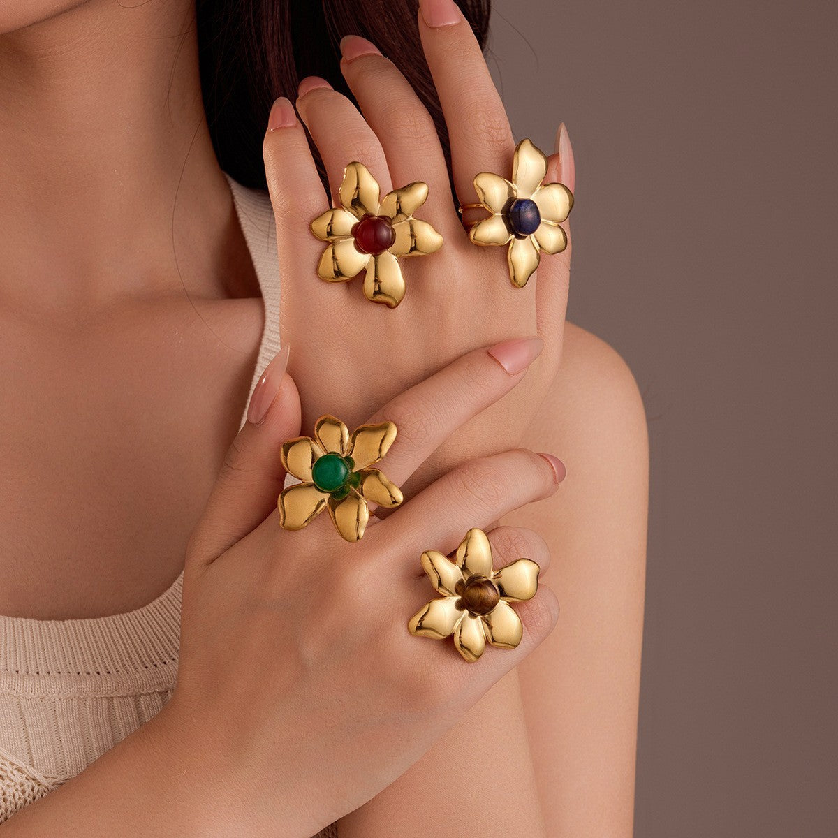 Wholesale Stainless Steel Ring With Natural Stone Setting