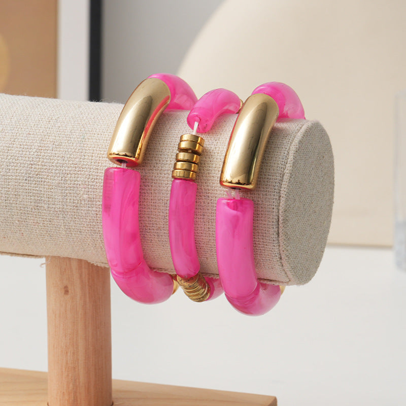 Wholesale Acrylic curved tube bracelet personalized bracelet curved bamboo tube multi-color retro marble bracelet