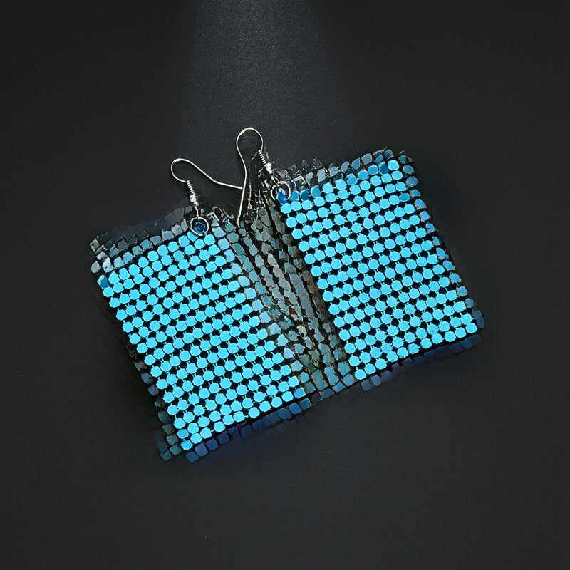 Wholesale New Arrival Sequin Exaggerated Multicolor Large Area Sequin All-match Metal Earrings