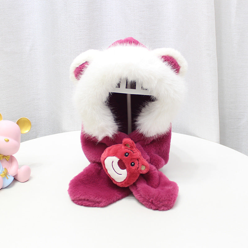 Wholesale Children's Hat Scarf Integrated Autumn and Winter Plush Baby Ear Protection Warm Plush Hat