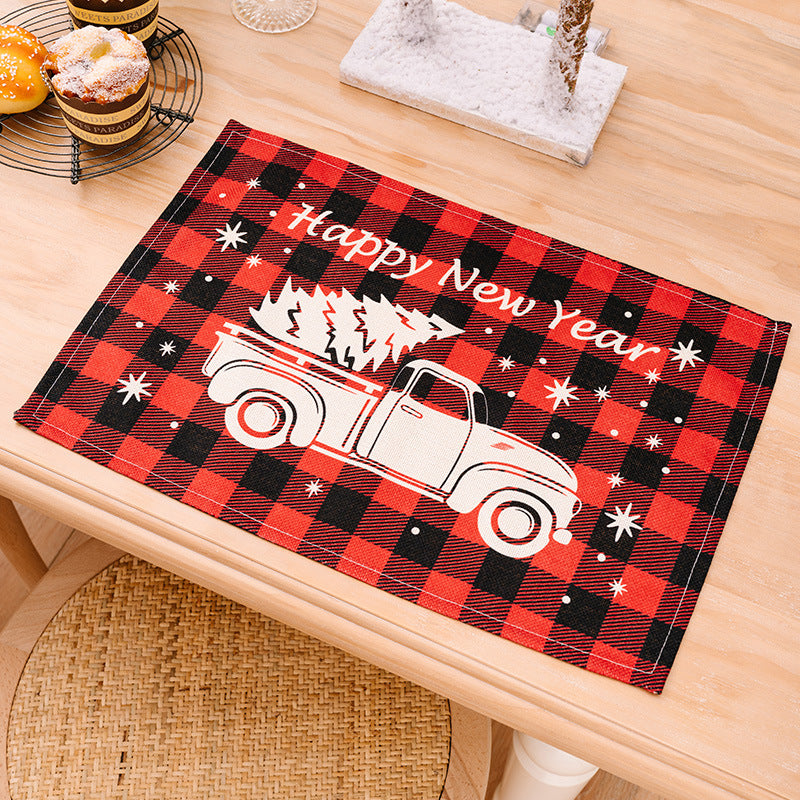 Wholesale Christmas New Santa Claus Fabric Knife and Fork Set Christmas Table Decoration Red and Black Plaid Printing Mat