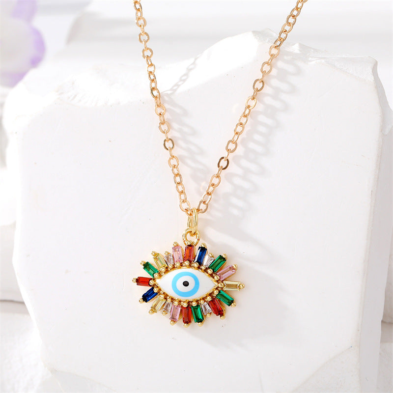 Wholesale Color Inlaid Zircon Color Drip Devil Eye Alloy Necklaces